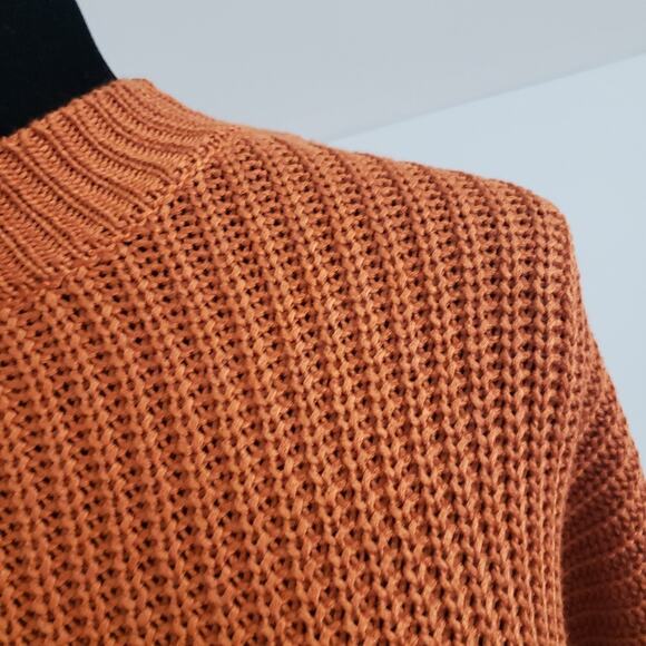 Crop Balloon Sleeve Burnt Orange Chunky Knit Mock Neck Sweater by Forever 21 S - Picture 9 of 12
